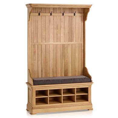 Canterbury Natural Solid Oak Hallway Unit with Plain Charcoal Fabric Hallway Pad