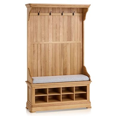 Canterbury Natural Solid Oak Hallway Unit with Plain Grey Fabric Hallway Pad