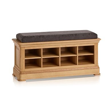Canterbury Natural Solid Oak Shoe Storage with Plain Charcoal Fabric Hallway Pad