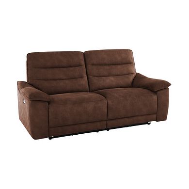 Carter 3 Seater Electric Recliner Sofa in Ranch Dark Brown Fabric