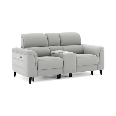 Cassius 2 Seater Power Recliner Console Sofa with Smart Screen and Speakers in Bella Lead Grey Fabric