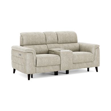 Cassius 2 Seater Power Recliner Console Sofa with Smart Screen and Speakers in Marble Cream Fabric