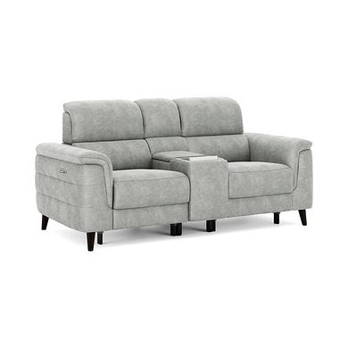 Cassius 2 Seater Power Recliner Console Sofa with Smart Screen and Speakers in Marble Silver Fabric