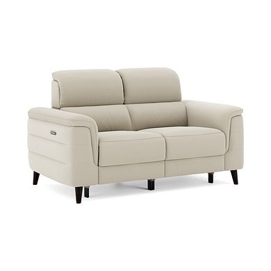 Cassius 2 Seater Power Recliner Sofa with Adjustable Power Headrests and Speakers in Bella Barley White Fabric
