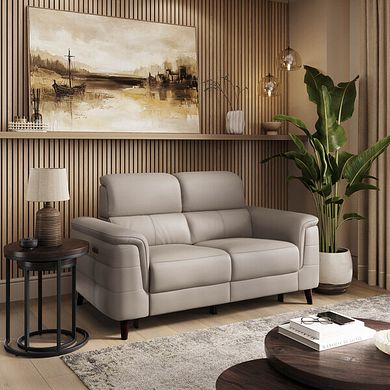 Cassius 2 Seater Power Recliner Sofa with Adjustable Power Headrests and Speakers in Oyster Leather