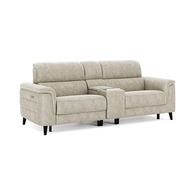 Cassius 2.5 Seater Power Recliner Console Sofa with Smart Screen and Speakers in Marble Cream Fabric