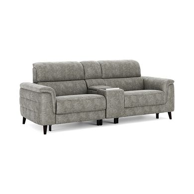 Cassius 2.5 Seater Power Recliner Console Sofa with Smart Screen and Speakers in Marble Mink Fabric