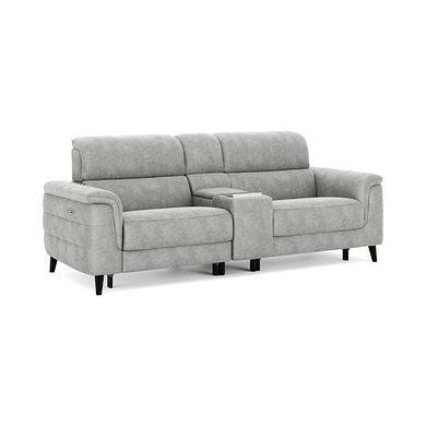 Cassius 2.5 Seater Power Recliner Console Sofa with Smart Screen and Speakers in Marble Silver Fabric