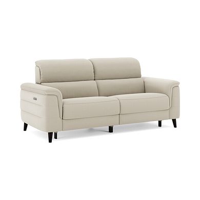 Cassius 3 Seater Power Recliner Sofa with Adjustable Power Headrests and Speakers in Bella Barley White Fabric