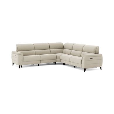 Cassius Large Corner Electric Recliner Sofa with Adjustable Power Headrests in Bella Barley White Fabric