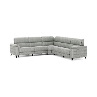 Cassius Large Corner Electric Recliner Sofa with Adjustable Power Headrests in Marble Silver Fabric