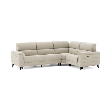 Cassius Left hand Corner Electric Recliner Sofa with Adjustable Power Headrests in Bella Barley White Fabric