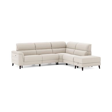 Cassius Left hand Corner Electric Recliner Sofa with Storage Chaise and Power Headrests in Bella Barley White Fabric