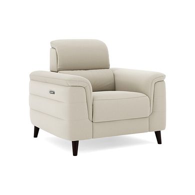 Cassius Power Recliner Armchair with Adjustable Power Headrest and Speakers in Bella Barley White Fabric