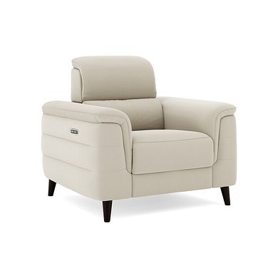 Cassius Power Recliner Armchair with Adjustable Power Headrest in Bella Barley White Fabric