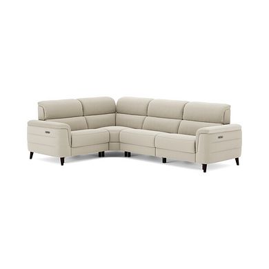 Cassius Right hand Corner Electric Recliner Sofa with Adjustable Power Headrests in Bella Barley White Fabric