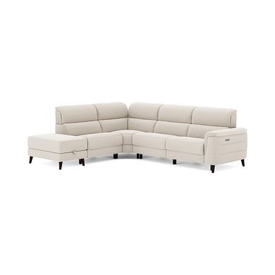Cassius Right hand Corner Electric Recliner Sofa with Storage Chaise and Power Headrests in Bella Barley White Fabric