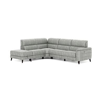 Cassius Right hand Corner Electric Recliner Sofa with Storage Chaise and Power Headrests in Marble Silver Fabric