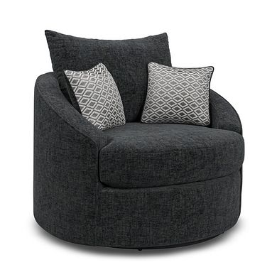 Malvern Swivel Cuddler Chair in Charcoal fabric
