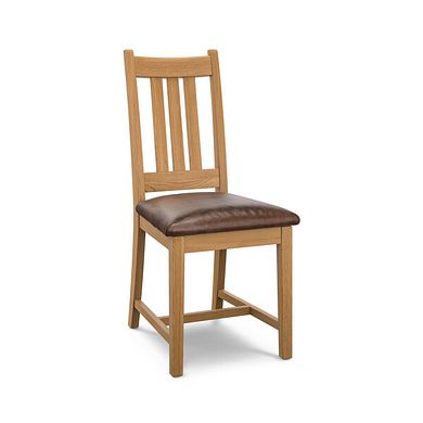 Classic Natural Oak Chair with Vintage Brown Leather Look Seat