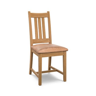 Classic Natural Oak Chair with Vintage Tan Leather Look Seat