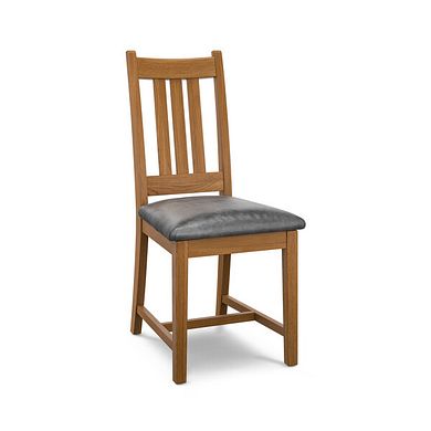 Classic Rustic Oak Chair with Vintage Black Leather Look Seat