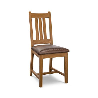 Classic Rustic Oak Chair with Vintage Brown Leather Look Seat