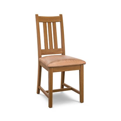 Classic Rustic Oak Chair with Vintage Tan Leather Look Seat