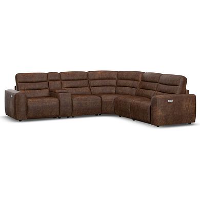 Cohen Group 3 Electric Recliner with 1 Console in Ranch Dark Brown Fabric