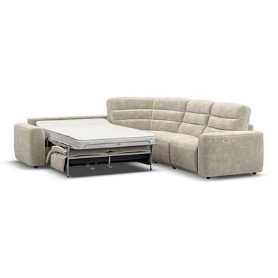 Cohen Large Corner Electric Recliner with Left Hand Sofa Bed in Plush Beige Fabric