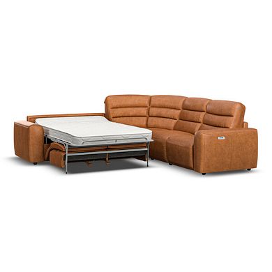 Cohen Large Corner Electric Recliner with Left Hand Sofa Bed in Virgo Cognac Leather