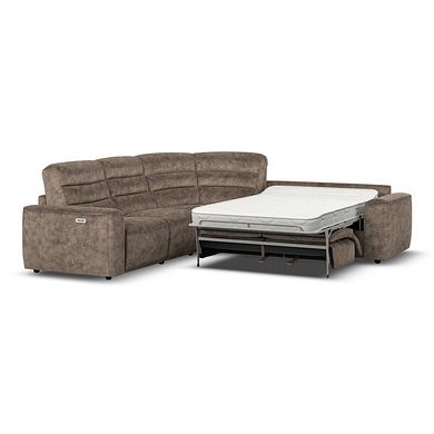 Cohen Large Corner Electric Recliner with Right Hand Sofa Bed in  Dapple Chocolate Fabric