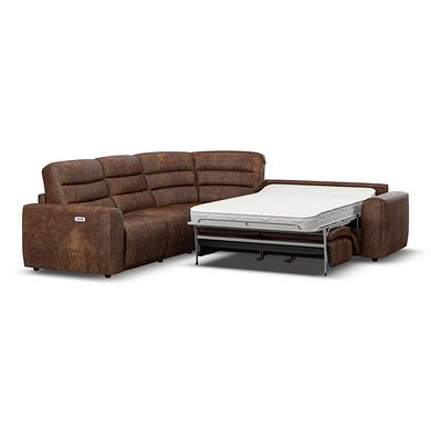 Cohen Large Corner Electric Recliner with Right Hand Sofa Bed in Ranch Dark Brown Fabric