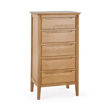 Copenhagen Natural Solid Oak 5 Drawer Tallboy