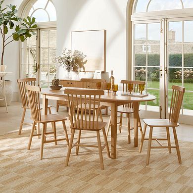 Corton Natural Oak Oval Extending Dining Table 160-200cm + 6 Kingham Natural Oak Spindle Chair