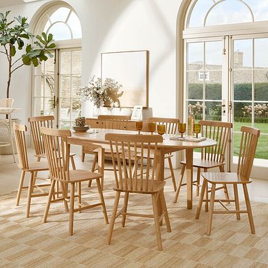 Corton Natural Oak Oval Extending Dining Table 160-200cm + 8 Kingham Natural Oak Spindle Chair