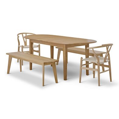 Corton Natural Oak Oval Extending Dining Table with 2 Chairs and 2 Benches