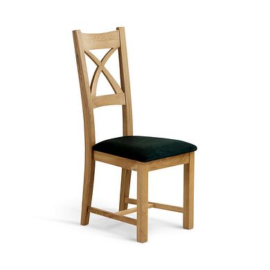 Cross Back Natural Solid Oak Chair with Heritage Bottle Green Velvet Seat