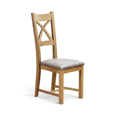 Cross Back Natural Solid Oak Chair with Heritage Mink Velvet Seat