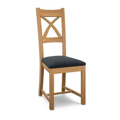 Cross Back Natural Solid Oak Chair with Verona Charcoal Fabric Seat