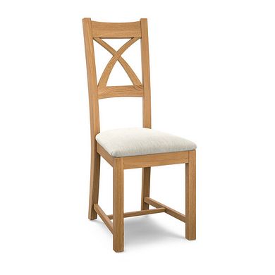Cross Back Natural Solid Oak Chair with Verona Cream Fabric Seat