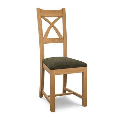 Cross Back Natural Solid Oak Chair with Verona Green Fabric Seat