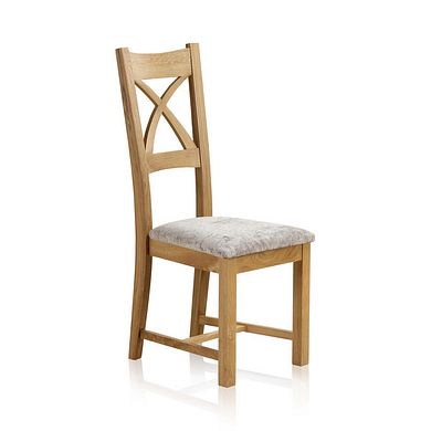 Cross Back Natural Solid Oak Chair with Plain Truffle Fabric Seat