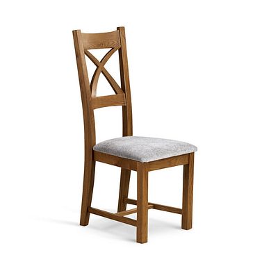 Cross Back Rustic Solid Oak Chair with Brooklyn Quill Grey Crushed Chenille Seat