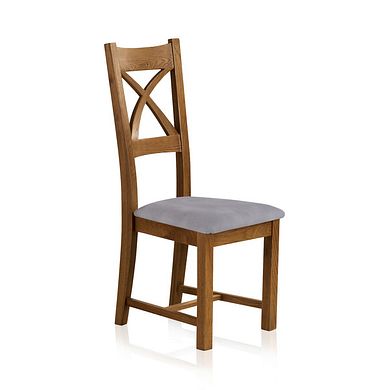 Cross Back Rustic Solid Oak Chair with Dappled Silver Fabric Seat