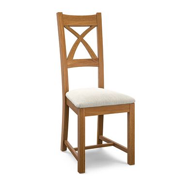 Cross Back Rustic Solid Oak Chair with Verona Cream Fabric Seat
