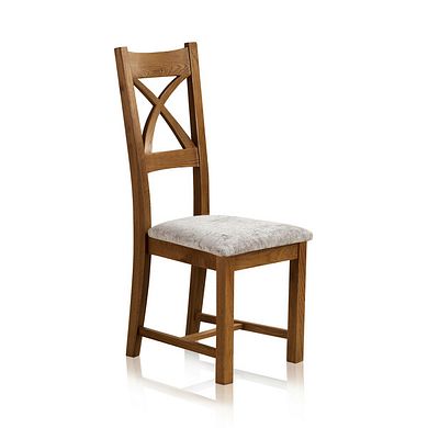 Cross Back Rustic Solid Oak Chair with Plain Truffle Fabric Seat