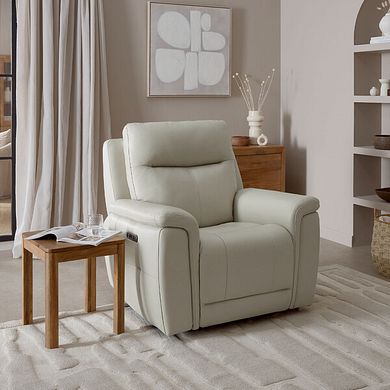 Dalton Electric Recliner Armchair in Bone China Leather