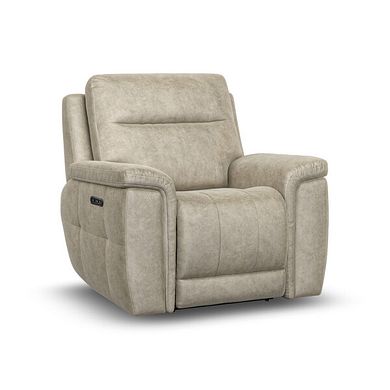 Dalton Electric Recliner Armchair with Power Headrest in Marble Cream Fabric