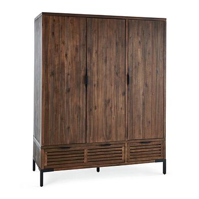 Detroit Solid Hardwood and Metal Triple Wardrobe